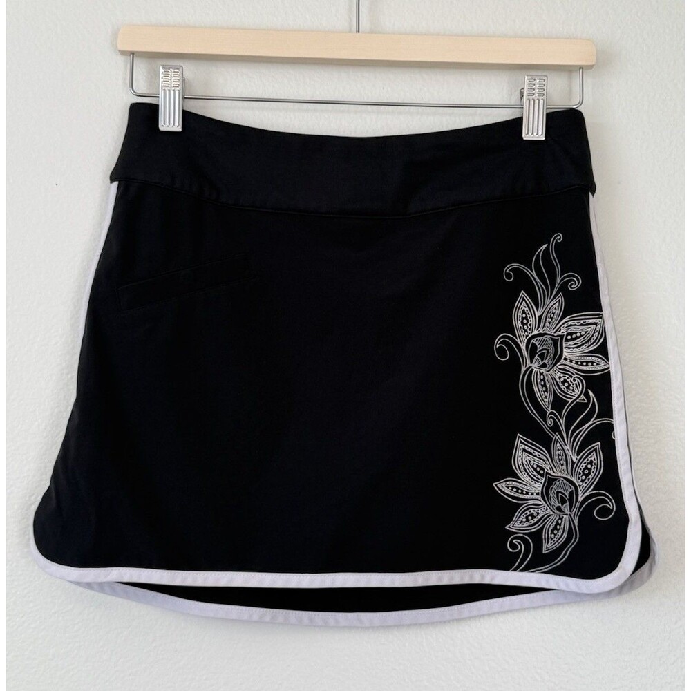Athleta Women's Black Floral Activewear Swift Zip Tennis Golf Skort Skirt Sz 4